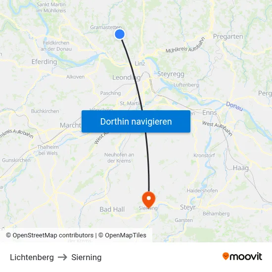 Lichtenberg to Sierning map