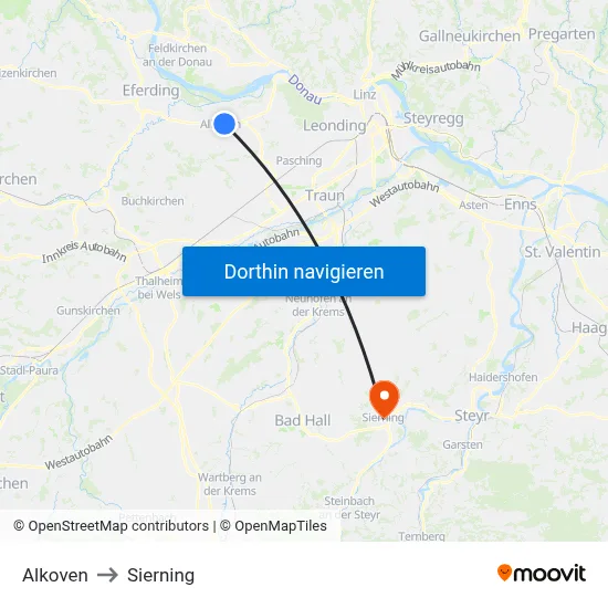 Alkoven to Sierning map