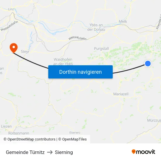Gemeinde Türnitz to Sierning map