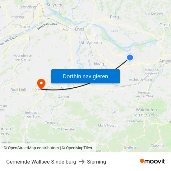 Gemeinde Wallsee-Sindelburg to Sierning map