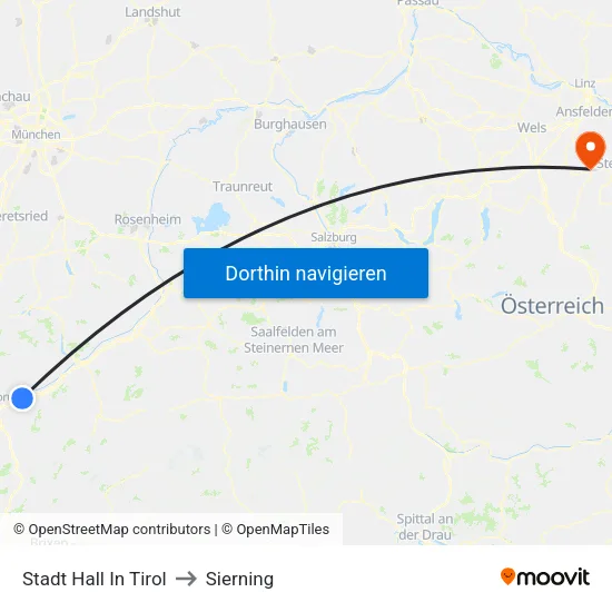 Stadt Hall In Tirol to Sierning map