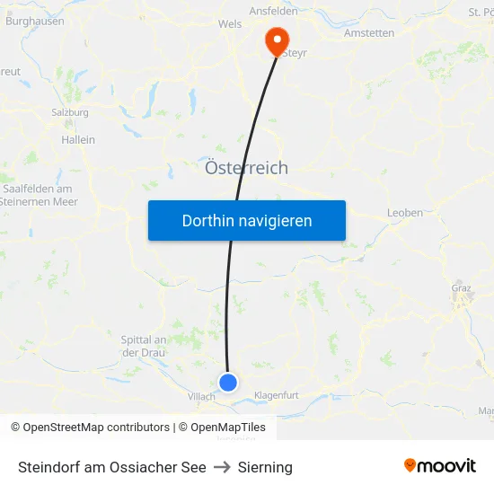 Steindorf am Ossiacher See to Sierning map