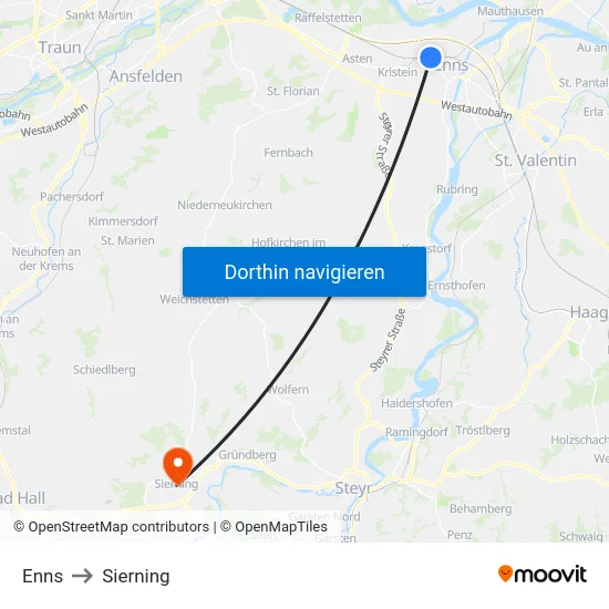 Enns to Sierning map