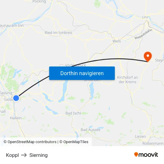 Koppl to Sierning map