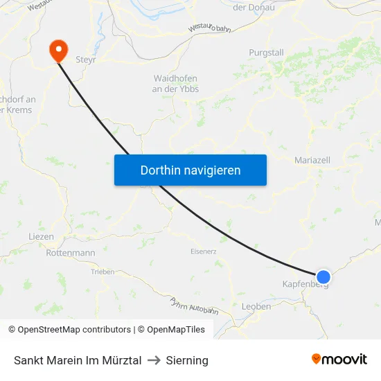 Sankt Marein Im Mürztal to Sierning map