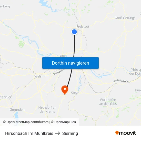 Hirschbach Im Mühlkreis to Sierning map