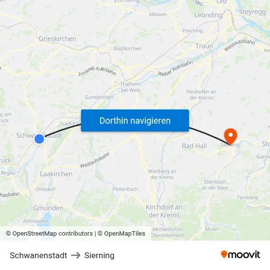Schwanenstadt to Sierning map
