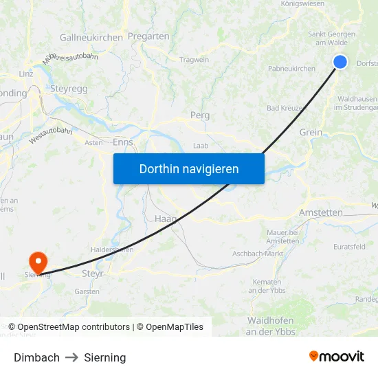 Dimbach to Sierning map