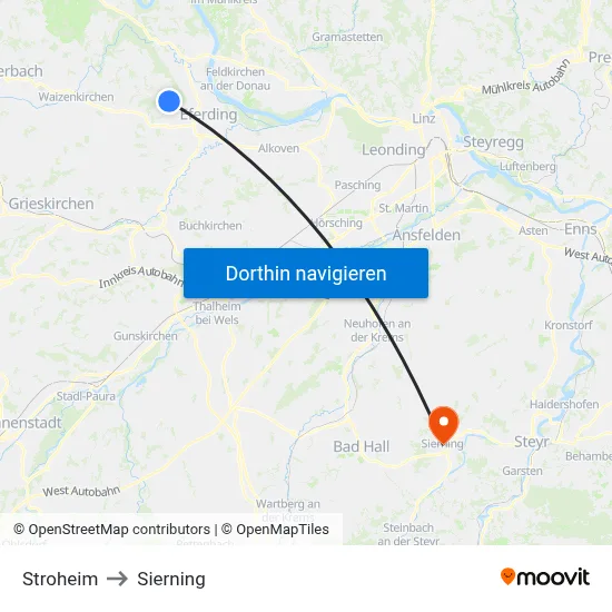 Stroheim to Sierning map