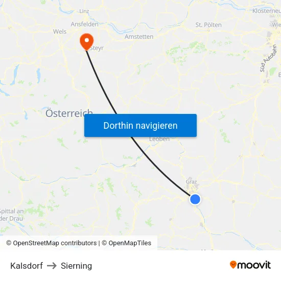 Kalsdorf to Sierning map