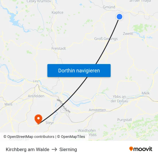 Kirchberg am Walde to Sierning map