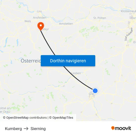 Kumberg to Sierning map