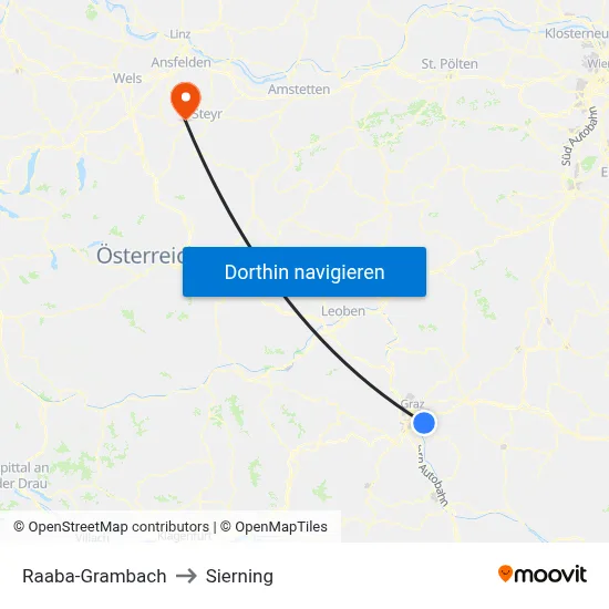 Raaba-Grambach to Sierning map