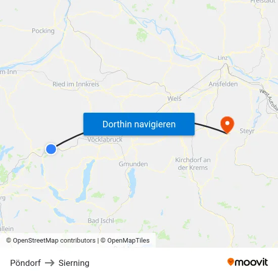 Pöndorf to Sierning map