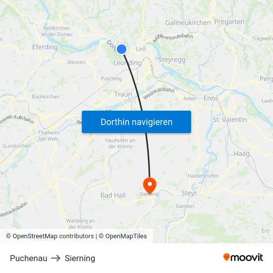 Puchenau to Sierning map