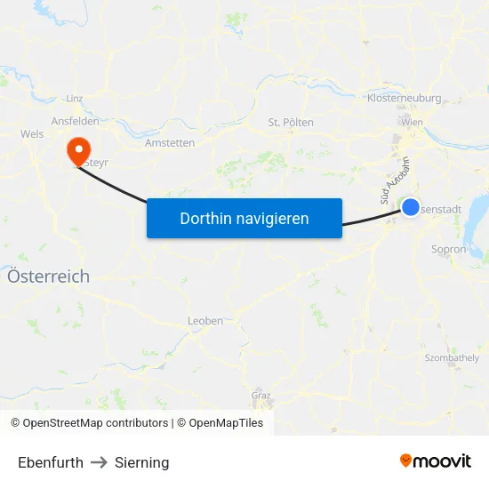 Ebenfurth to Sierning map