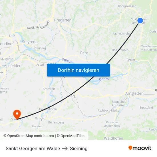 Sankt Georgen am Walde to Sierning map