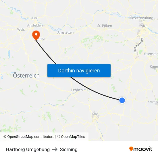 Hartberg Umgebung to Sierning map