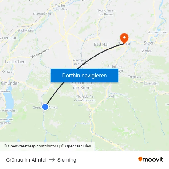 Grünau Im Almtal to Sierning map