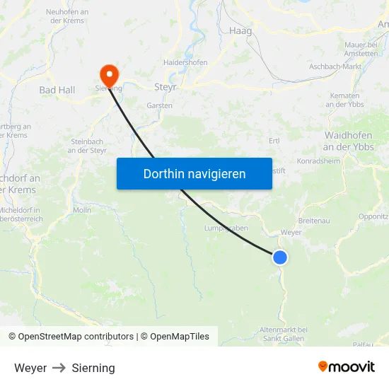 Weyer to Sierning map