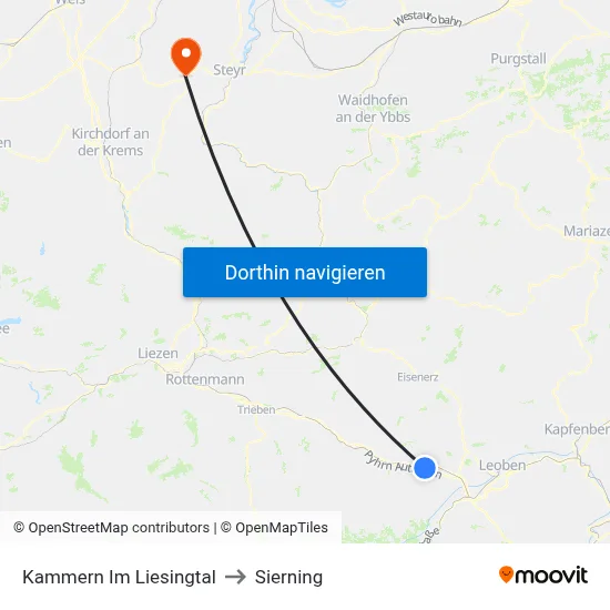 Kammern Im Liesingtal to Sierning map