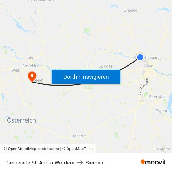 Gemeinde St. Andrä-Wördern to Sierning map