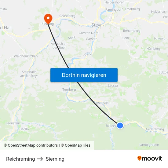 Reichraming to Sierning map