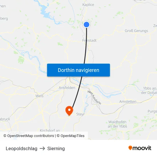 Leopoldschlag to Sierning map