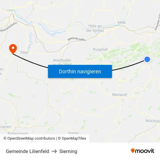 Gemeinde Lilienfeld to Sierning map
