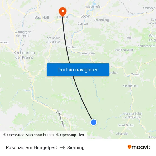 Rosenau am Hengstpaß to Sierning map
