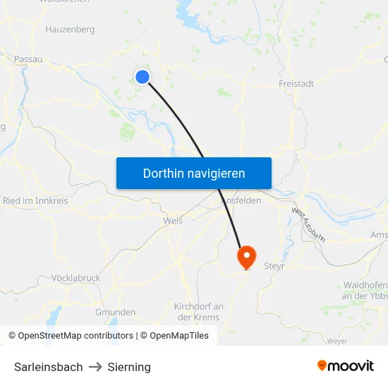 Sarleinsbach to Sierning map