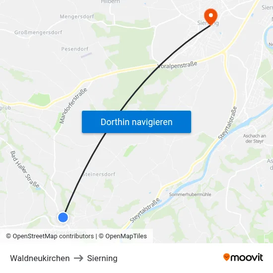 Waldneukirchen to Sierning map