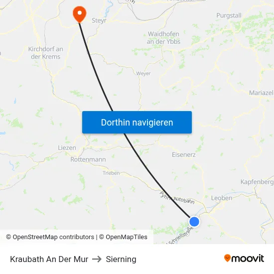 Kraubath An Der Mur to Sierning map