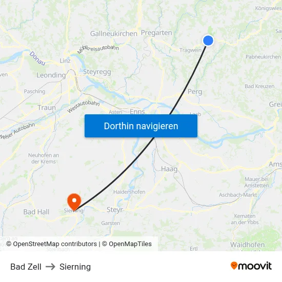 Bad Zell to Sierning map