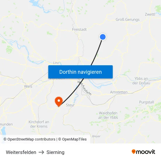 Weitersfelden to Sierning map