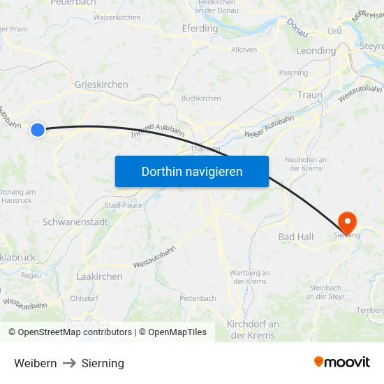 Weibern to Sierning map
