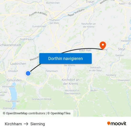 Kirchham to Sierning map