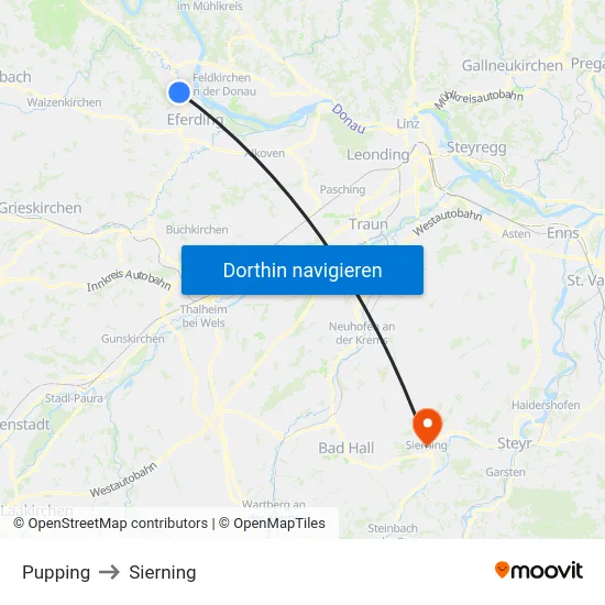 Pupping to Sierning map