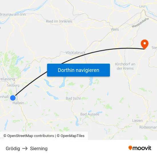 Grödig to Sierning map