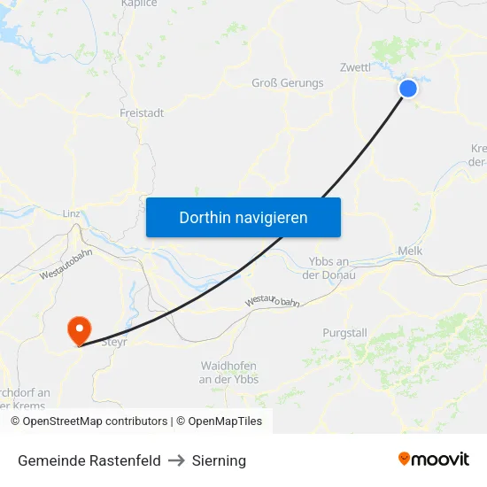 Gemeinde Rastenfeld to Sierning map