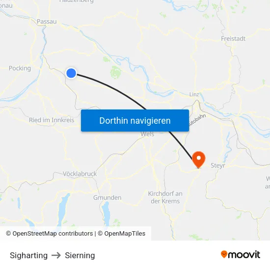Sigharting to Sierning map