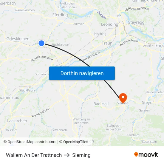 Wallern An Der Trattnach to Sierning map