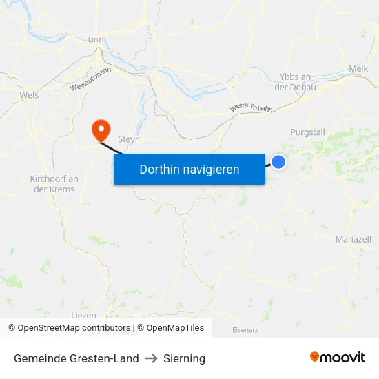 Gemeinde Gresten-Land to Sierning map