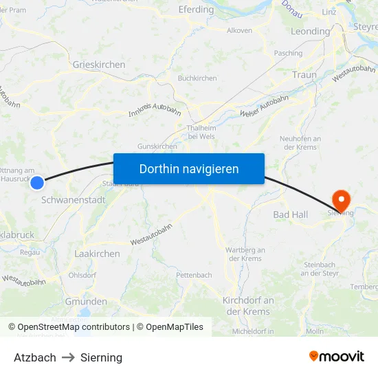 Atzbach to Sierning map