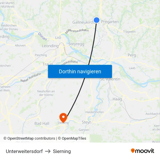Unterweitersdorf to Sierning map
