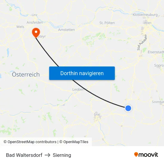Bad Waltersdorf to Sierning map