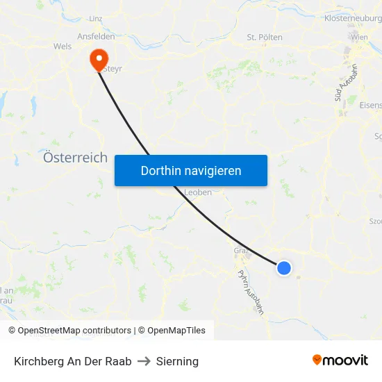 Kirchberg An Der Raab to Sierning map