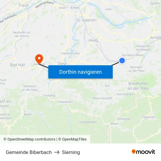 Gemeinde Biberbach to Sierning map