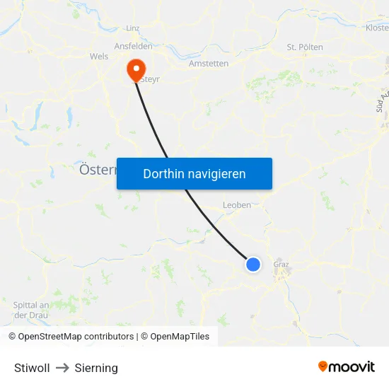 Stiwoll to Sierning map