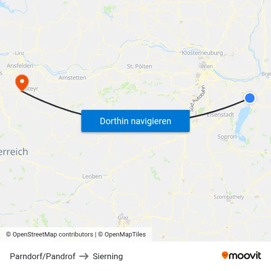 Parndorf/Pandrof to Sierning map